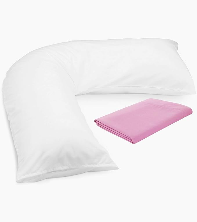 V Shaped Pillow with Free Case - Extra Filled Hollowfibre - Pink