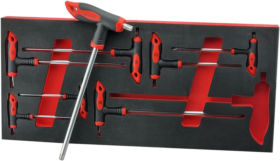 T-handle Torx Screwdriver Set with Soft Grip Handles, Tamperproof & Standard Bits, T10-T50 Sizes