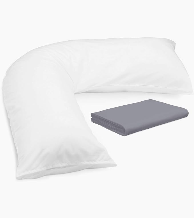 V Shaped Pillow with Free Case - Extra Filled Hollowfibre - Gray