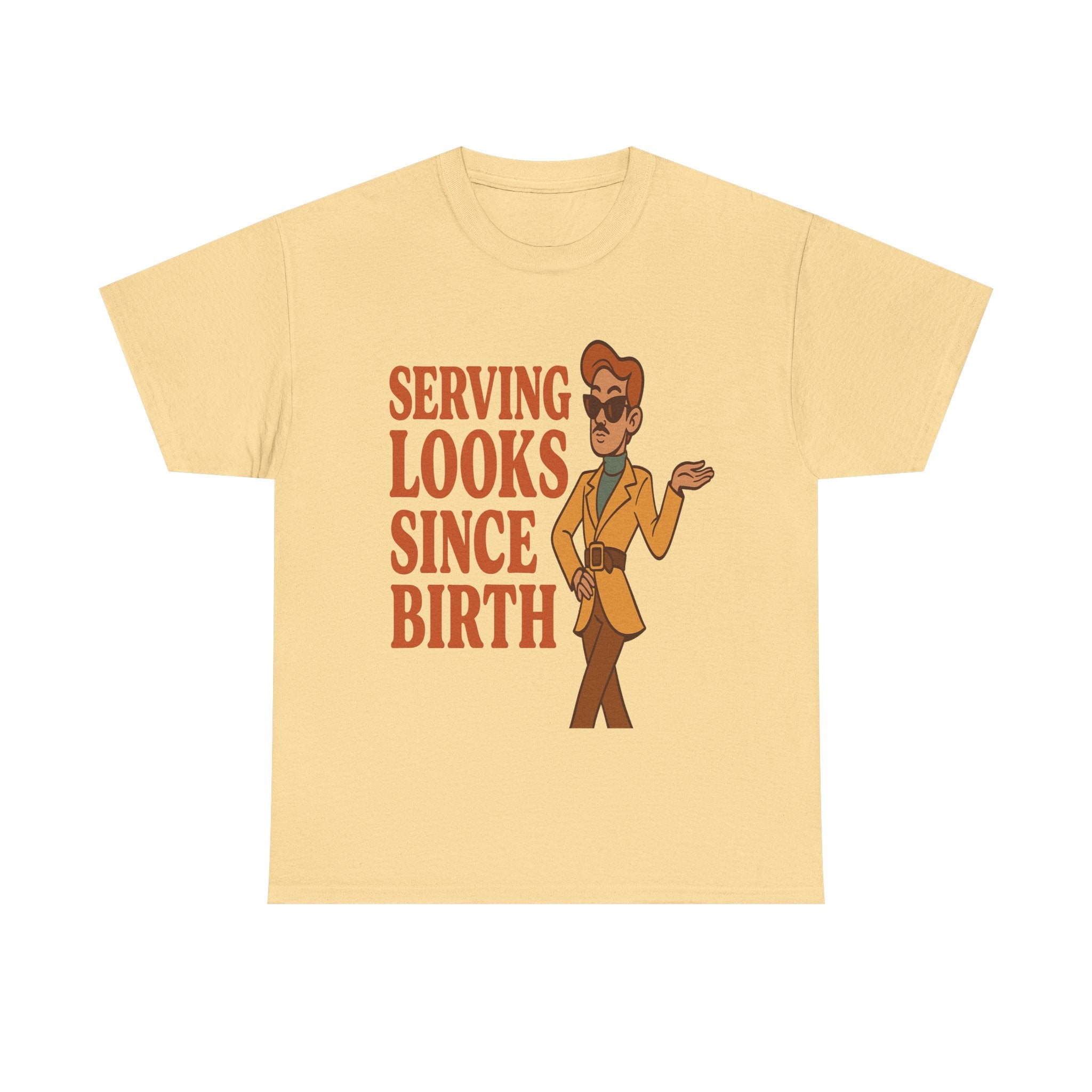 Serving Looks Since Birth – Retro Cartoon Sass Tee - Yellow Haze / L