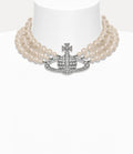 Collana three row pearl bas relief choker