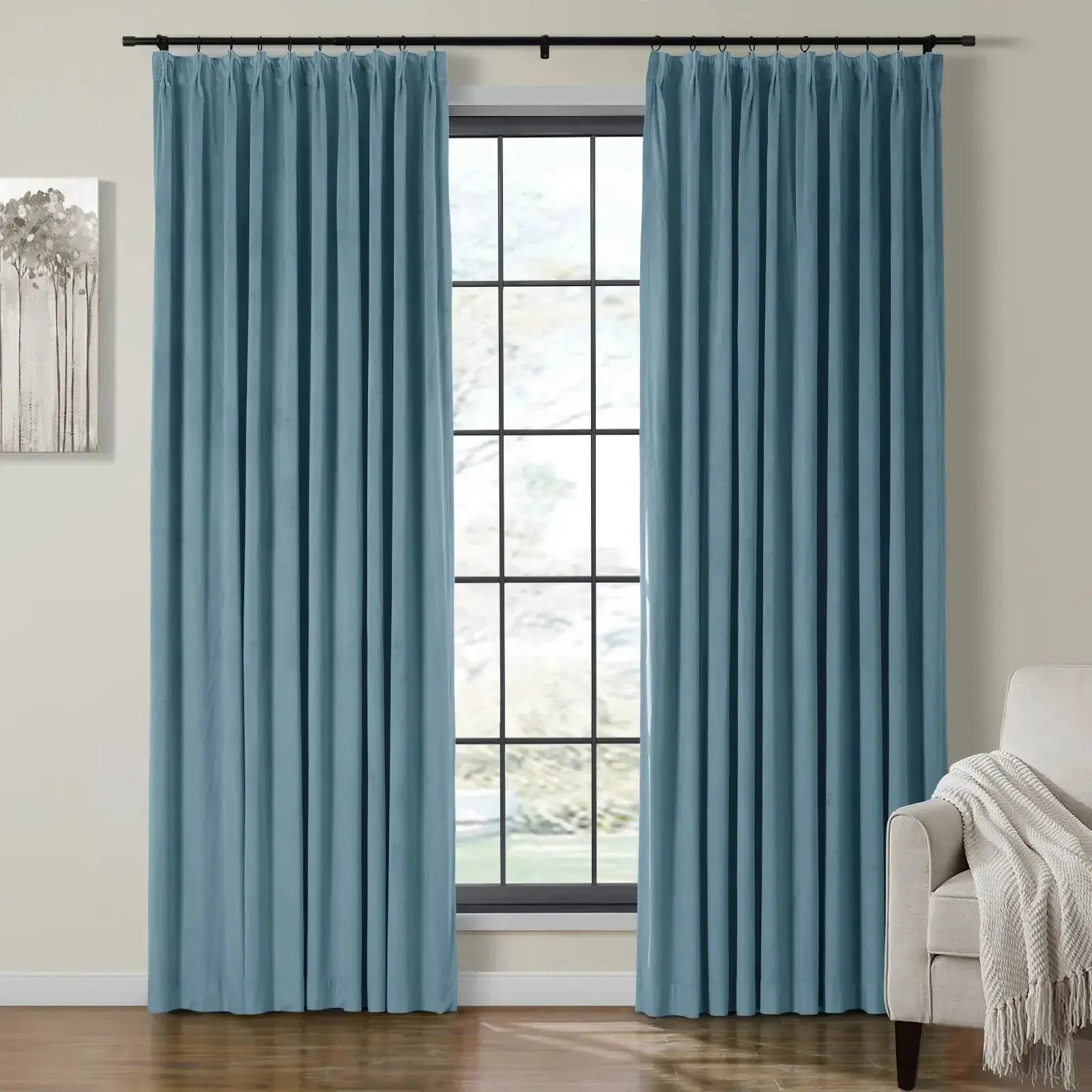 Velmor Velvet Drapes Pleated - Sky Blue MJ11-63