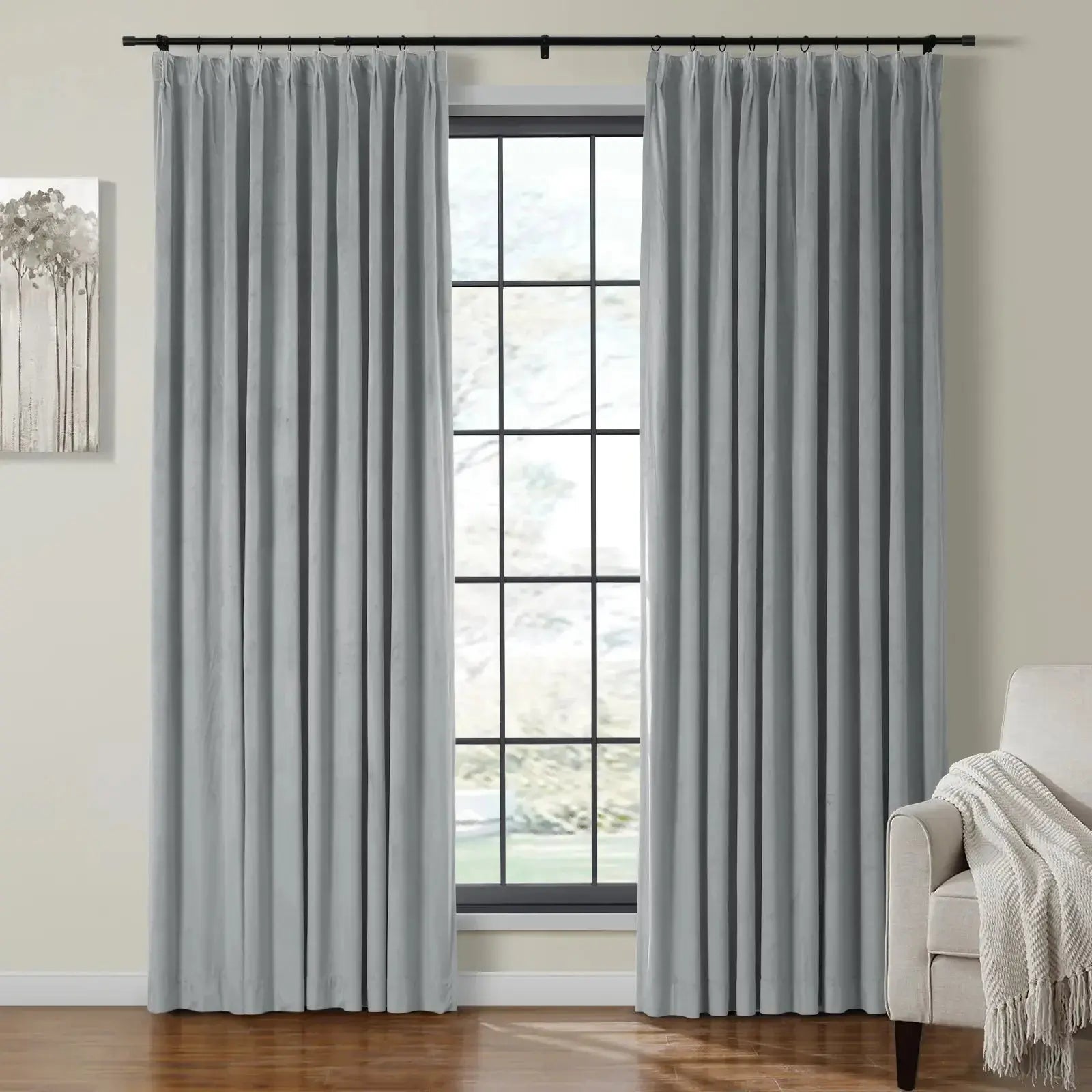 Velmor Velvet Drapes Pleated - Grey MJ11-67