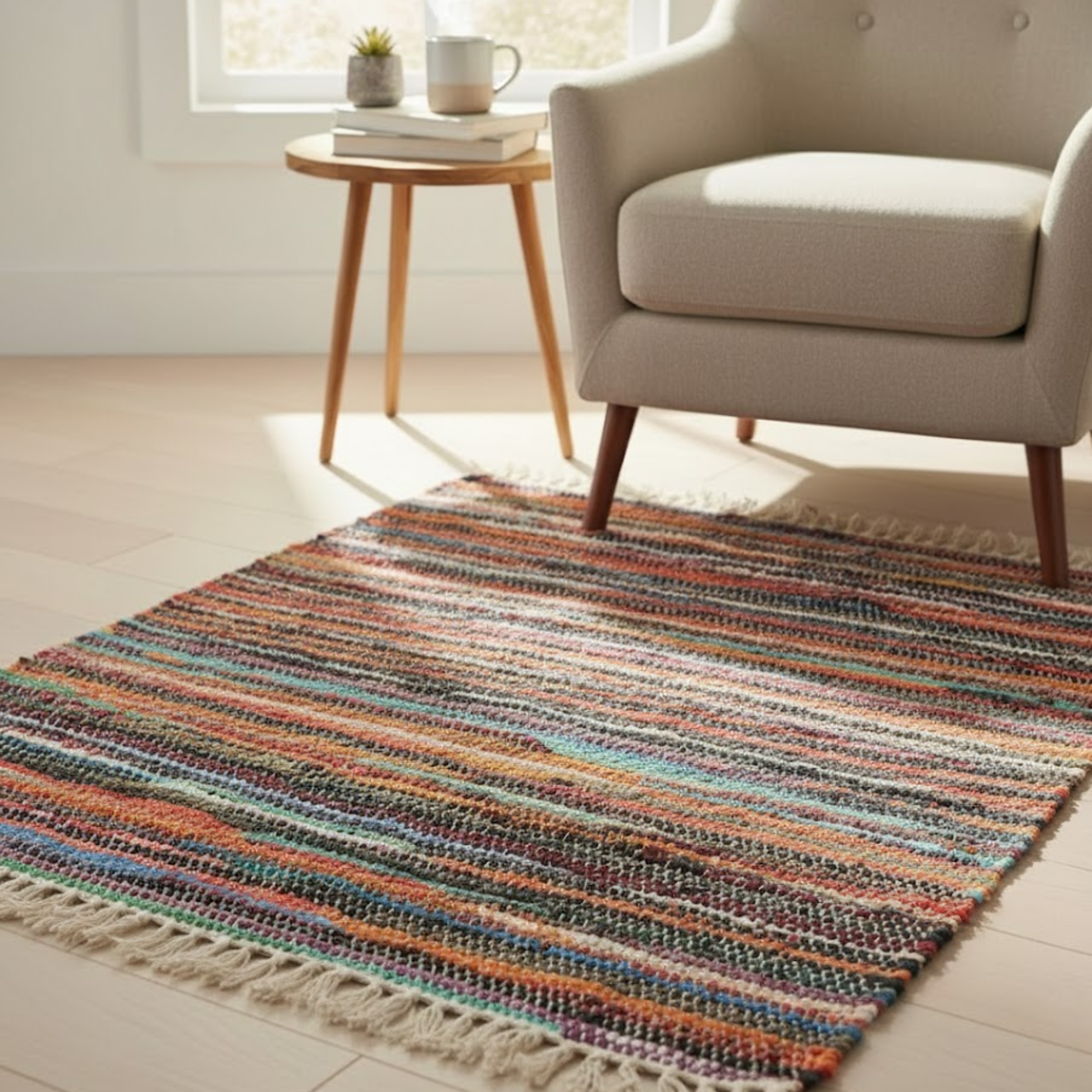 Rag Rug Handmade Natural 155 x 90cm