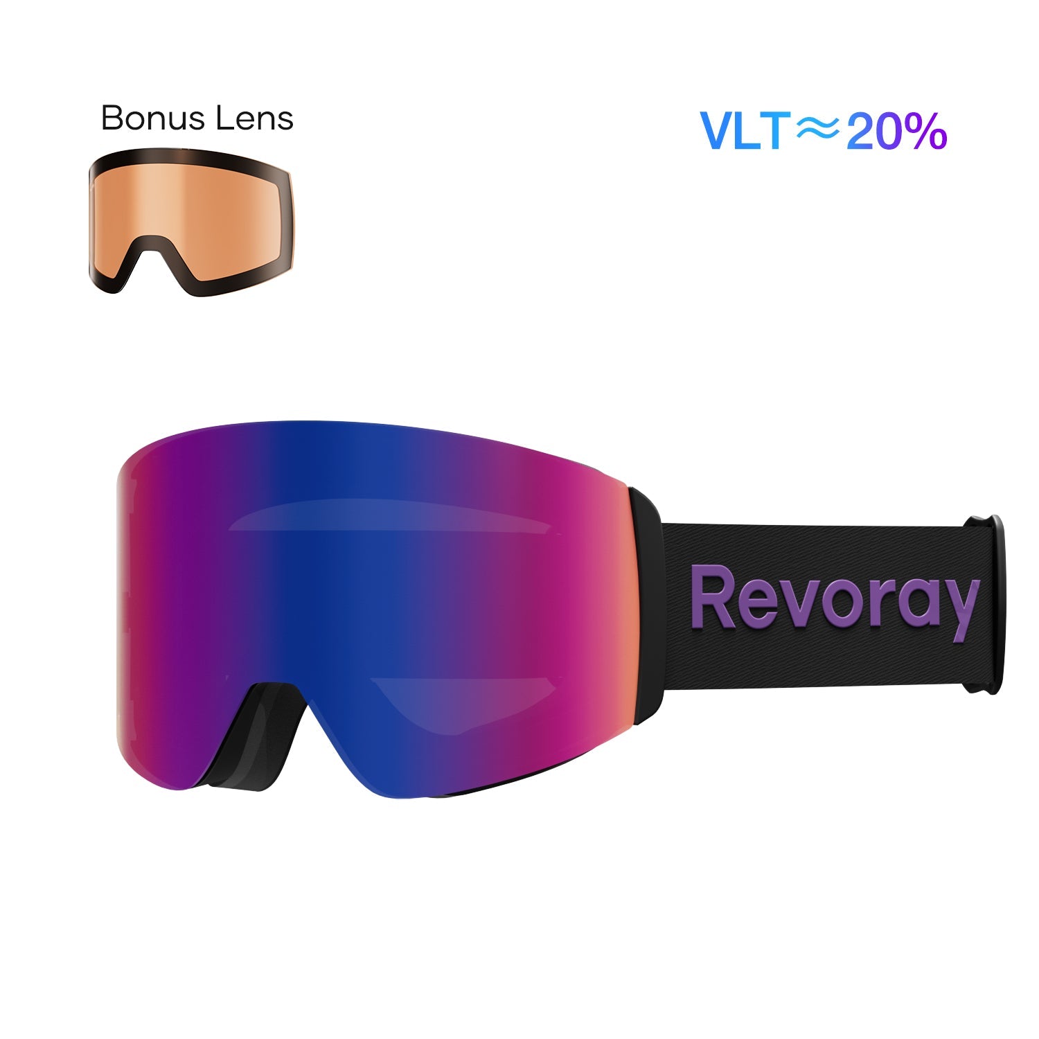 Passion M Pro Ski Goggles with Replacement Lens - Black Strap + Purple Red Lens