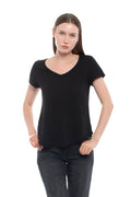 Short Sleeve Shrunken V-Neck Shirttail - Black / XL