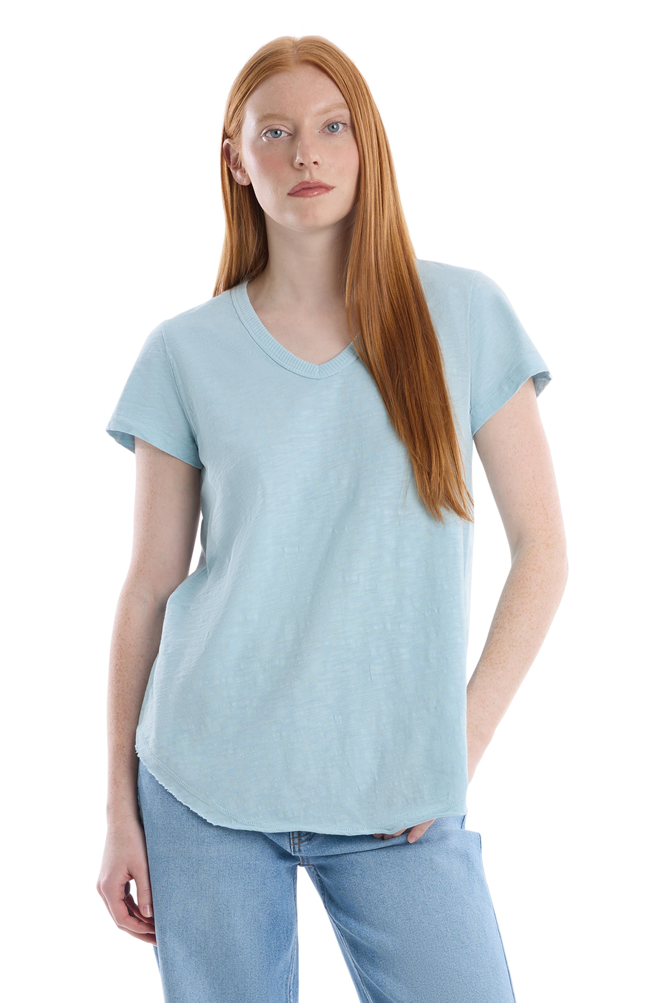 Short Sleeve Shrunken V-Neck Shirttail - Corydalis Blue / M