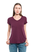 Short Sleeve Shrunken V-Neck Shirttail - Dark Fig / XS