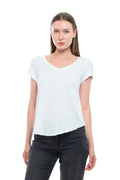 Short Sleeve Shrunken V-Neck Shirttail - White / S
