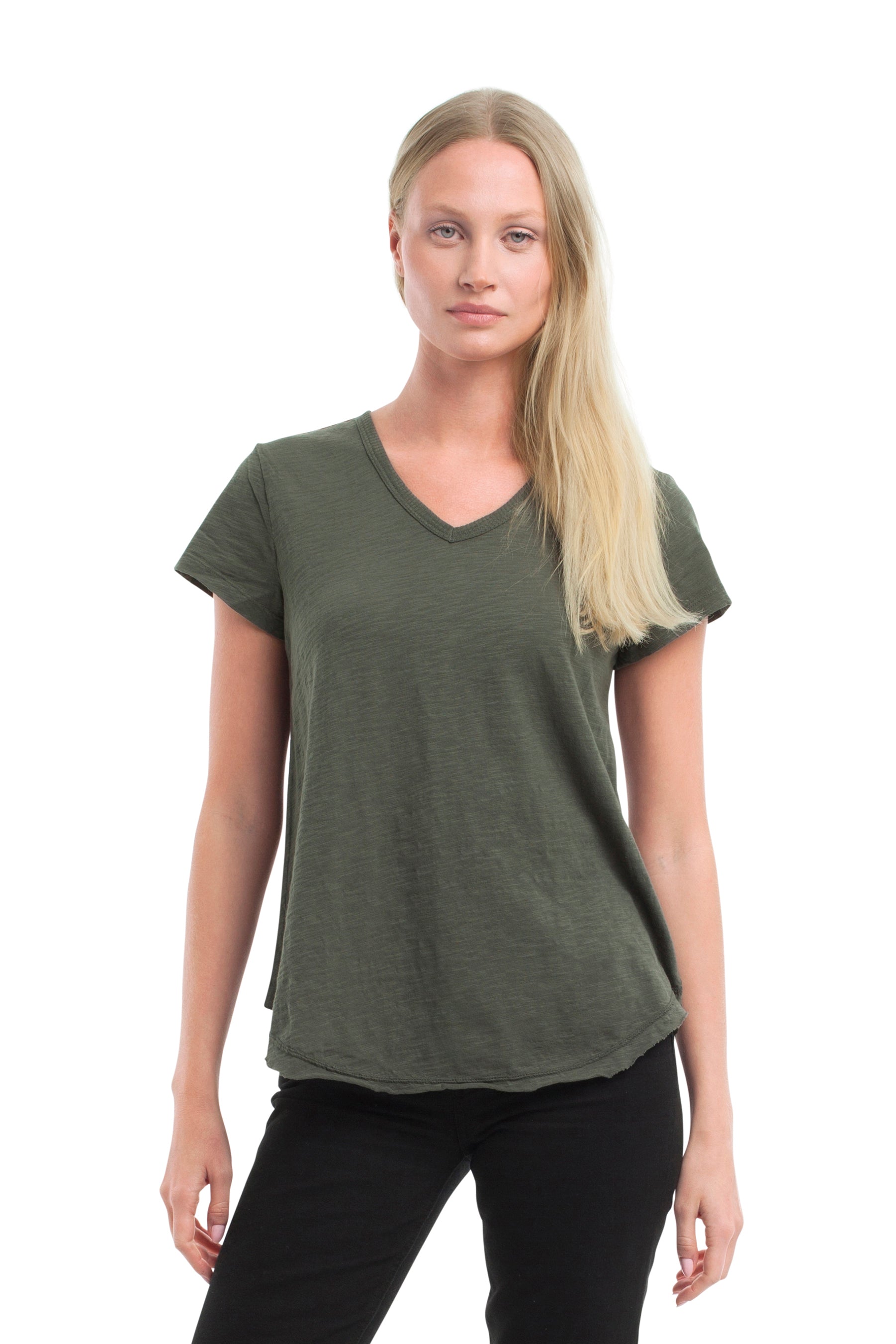 Short Sleeve Shrunken V-Neck Shirttail - Kambaba / L