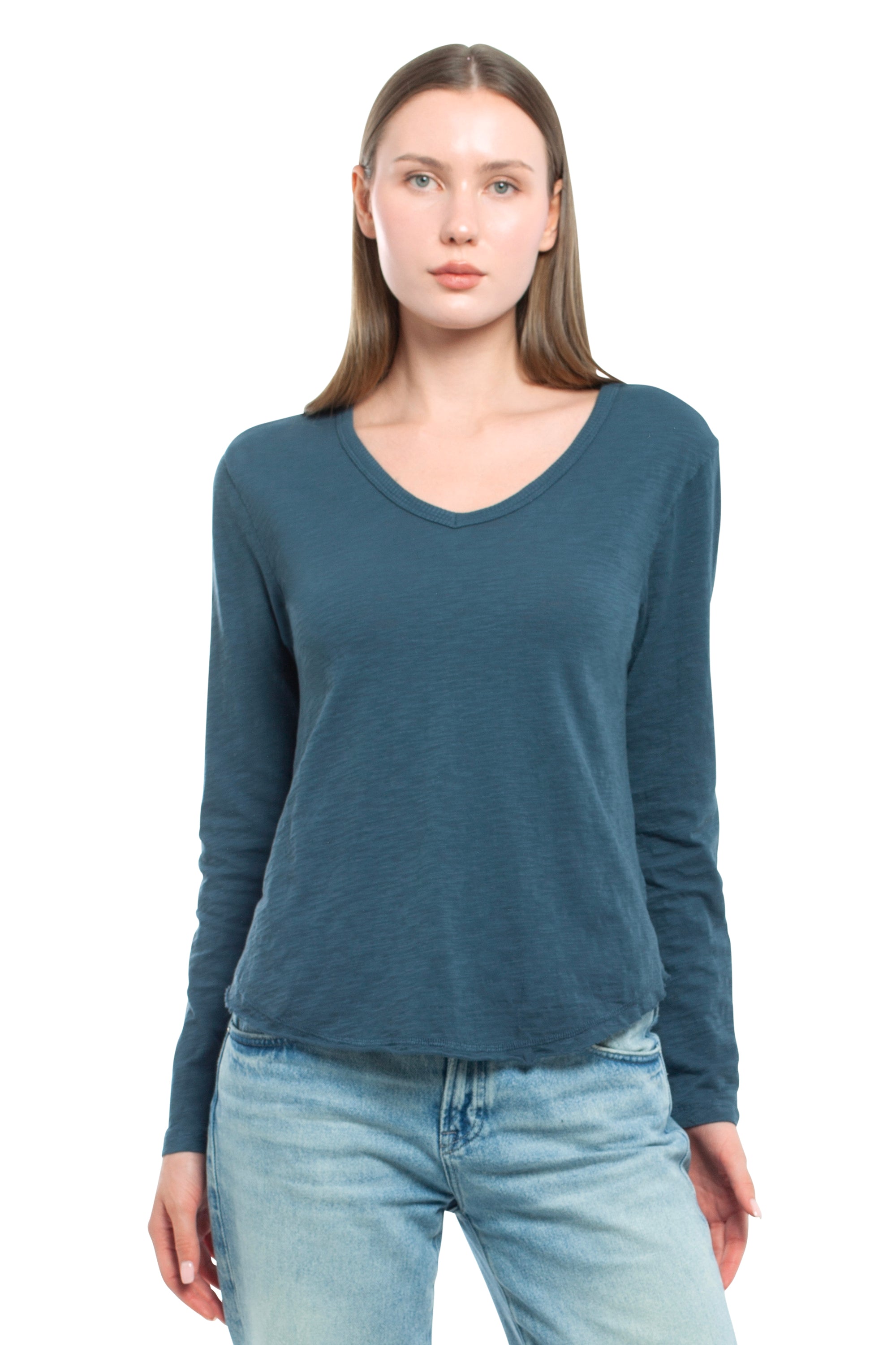 Long Sleeve V-Neck w/ Raw Hem Shirttail - Legion Blue / XL