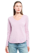 Long Sleeve V-Neck w/ Raw Hem Shirttail - Mauve Mist / S