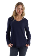 Long Sleeve V-Neck w/ Raw Hem Shirttail - Peacoat / XL