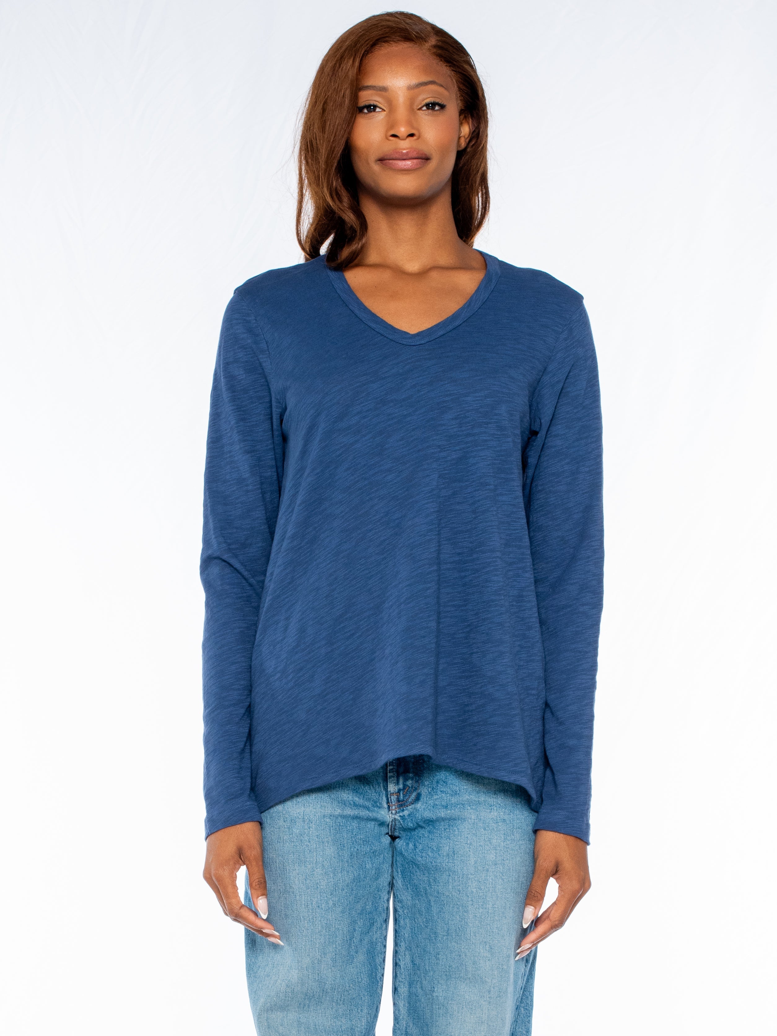 Long Sleeve Shrunken Boyfriend Top - Midnight / L