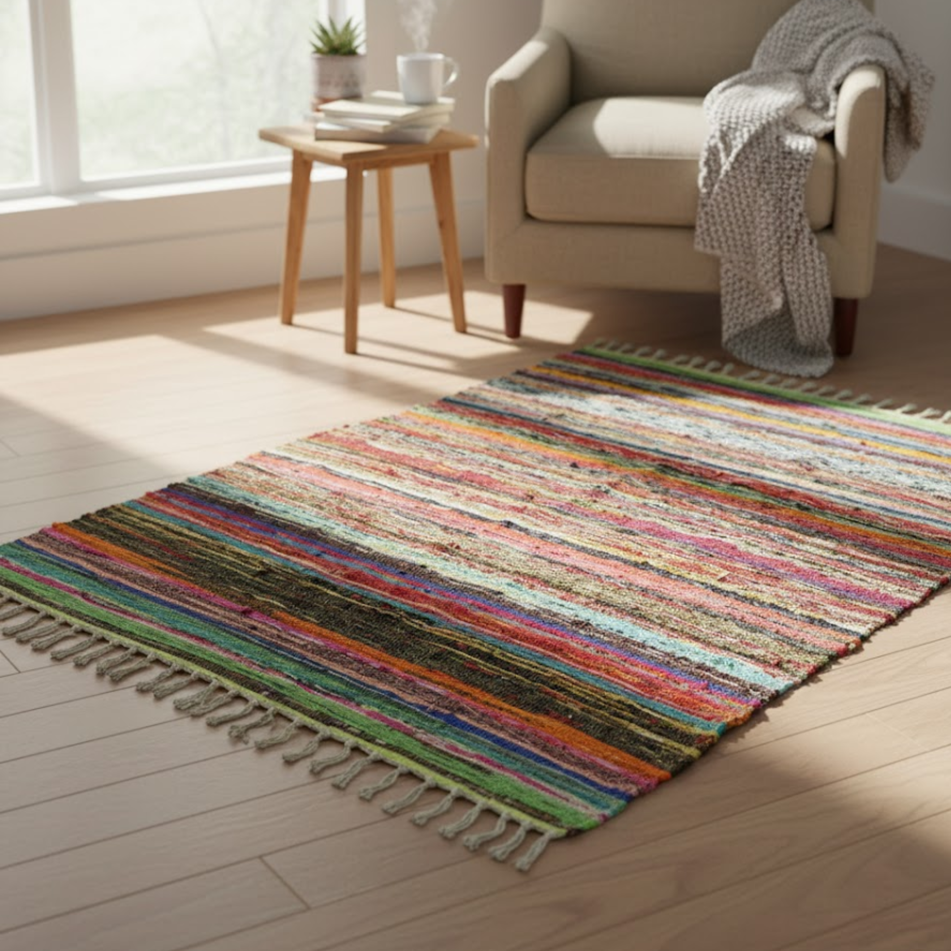 Rag Rug Recycled Green 151 x 90 Cm