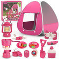 Kids Camping Set with Tent - Pop Up Tent, Kids Play Tents Outdoor Toys Camping Tools Set Gift for Girls Age 3 4 5 6 Year Old Birthday Christmas
