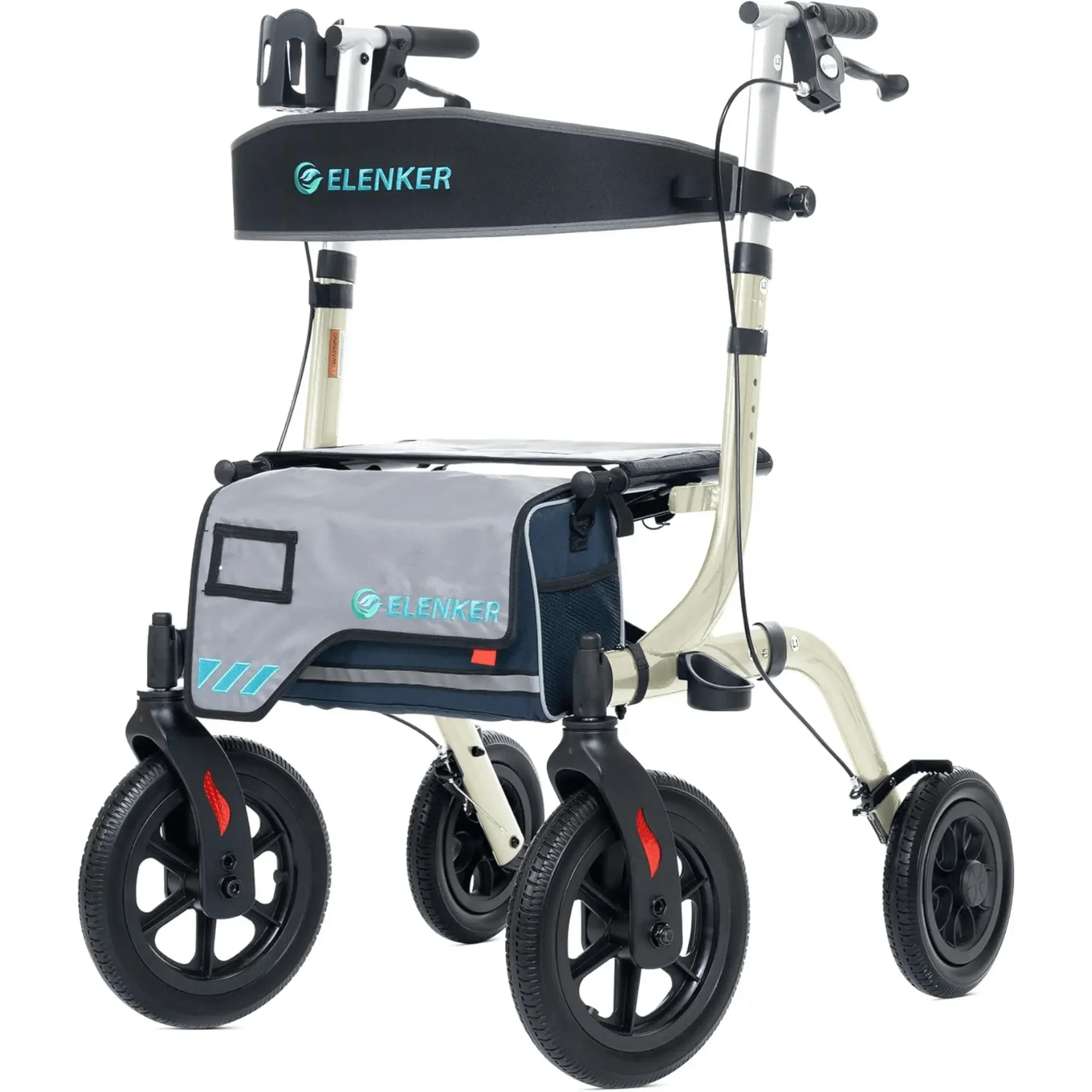 HFK-9210KDB All Terrain Dual-Brake Rollator Walker 12" Wheels - Champagne