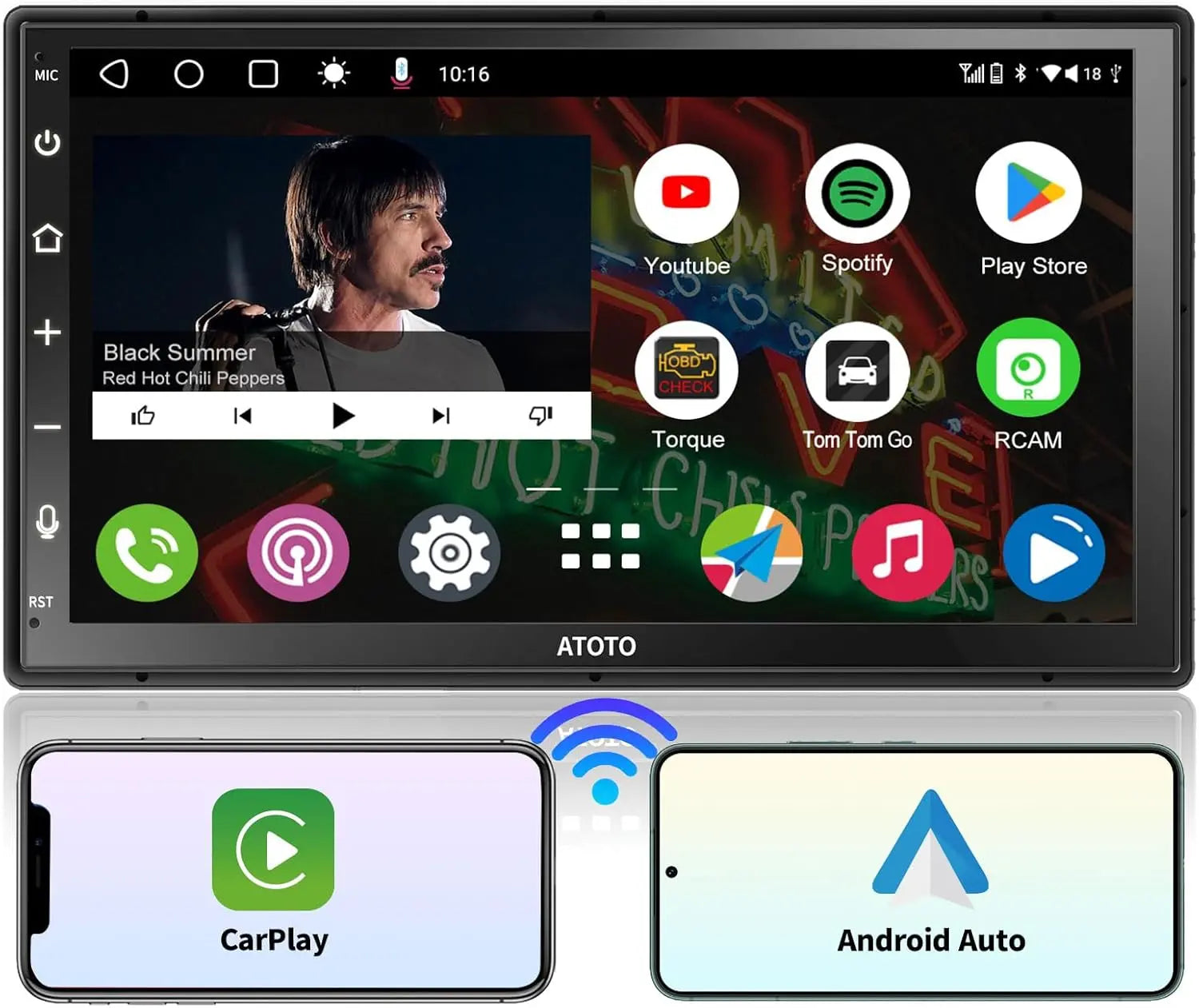 ATOTO A6G2B7PF 7" Double Din Head Unit with Android OS, Wireless CarPlay & Android Auto, QLED Touchscreen, In-Dash GPS Navigation, Dual Bluetooth,