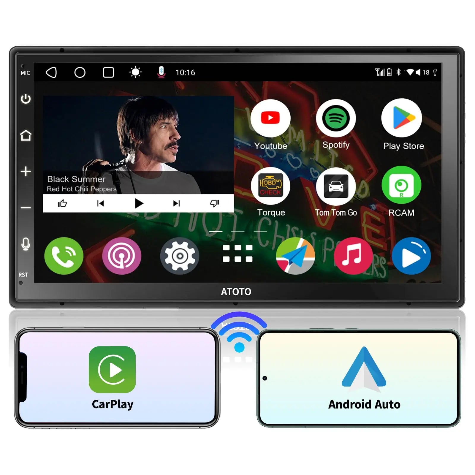 ATOTO A6G2B7PF Autoradio 2 Din Android 7 Pollici, 2GB 32GB, DAB+ Bluetooth, Wireless CarPlay Android Auto, Touchscreen QLED, WiFi Tethering, GPS,