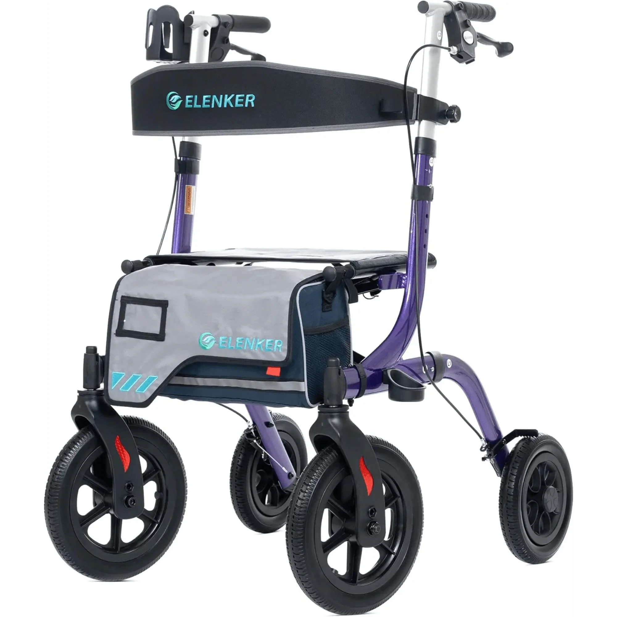 HFK-9210KDB All Terrain Dual-Brake Rollator Walker 12" Wheels - Purple