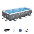Bestway Power Steel 18' x 9' x 48" Rectangular Metal Frame Above Ground Outdoor Swimming Pool Set with 1,500 GPH Filter Pump, Ladder, and Pool Cover