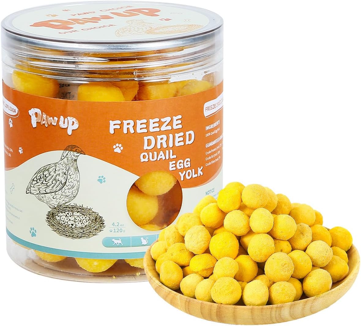 Freeze-Dried Quail Egg Yolk Treats for Dogs & Cats, Single-Ingredient Snacks - 4.2oz