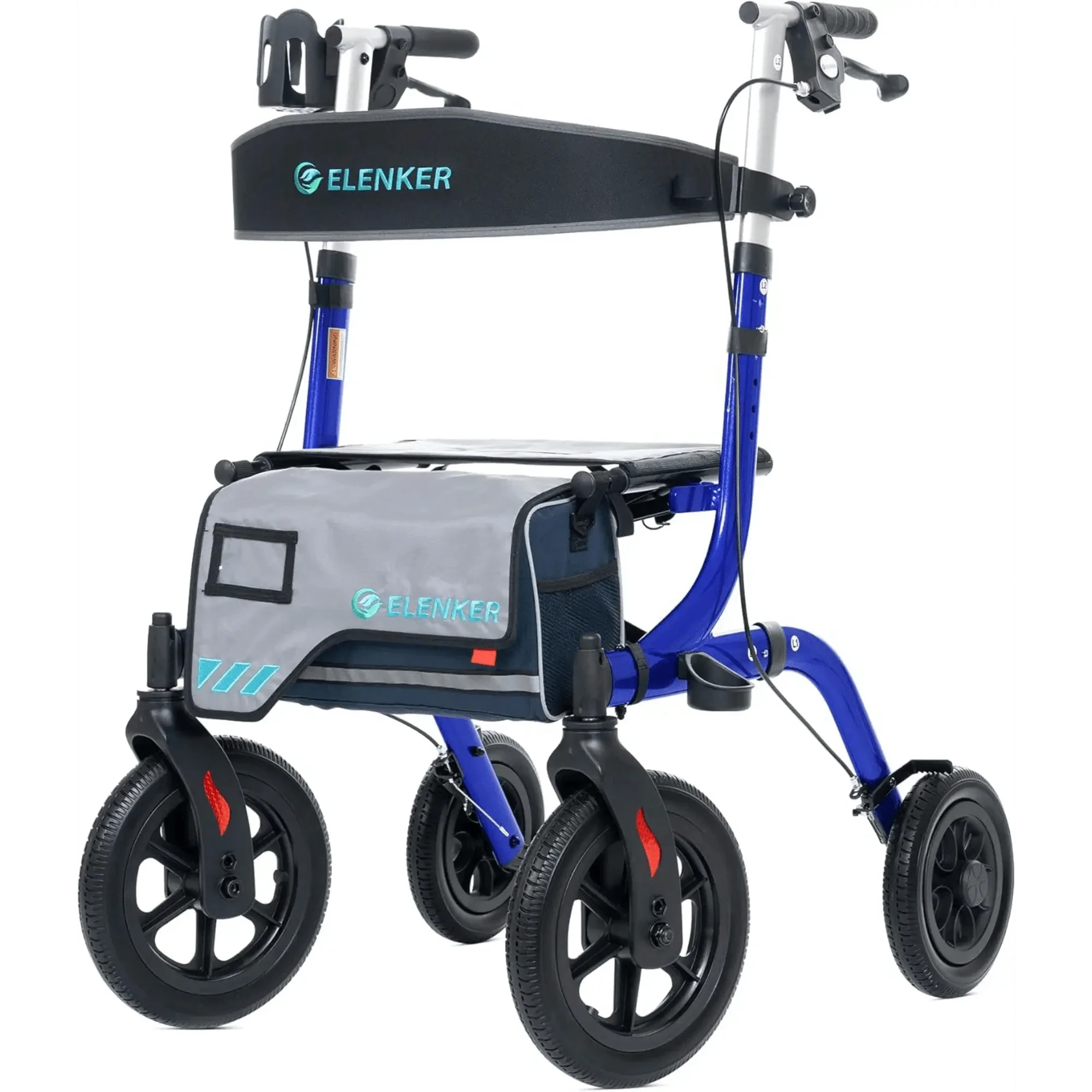 HFK-9210KDB All Terrain Dual-Brake Rollator Walker 12" Wheels - Blue