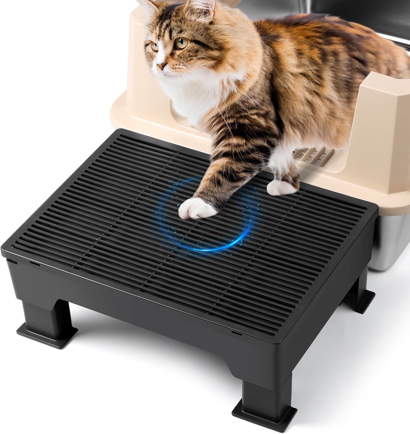 Black Adjustable Cat Litter Box Step Ramp with Removable feet - 16.5"x12.6"x6.3"