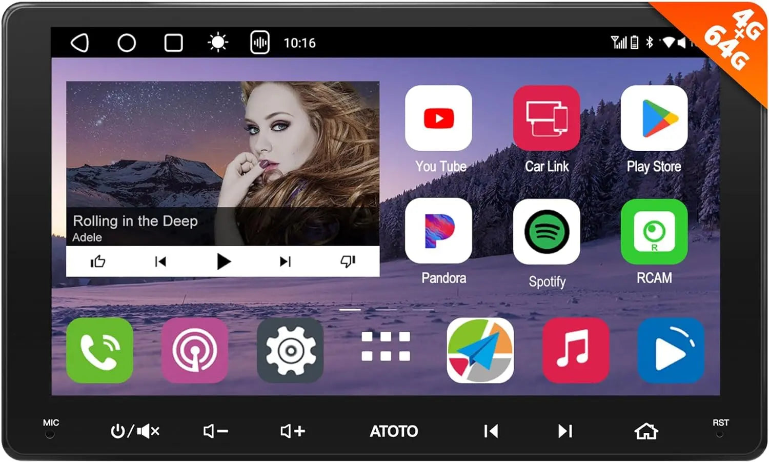 ATOTO A6G209PL 9" Double Din Car Stereo, QLED Display, 8-Core Android, 4G+64G, 4G LTE WiFi/BT/USB Tethering, Wireless CarPlay & Android Auto,