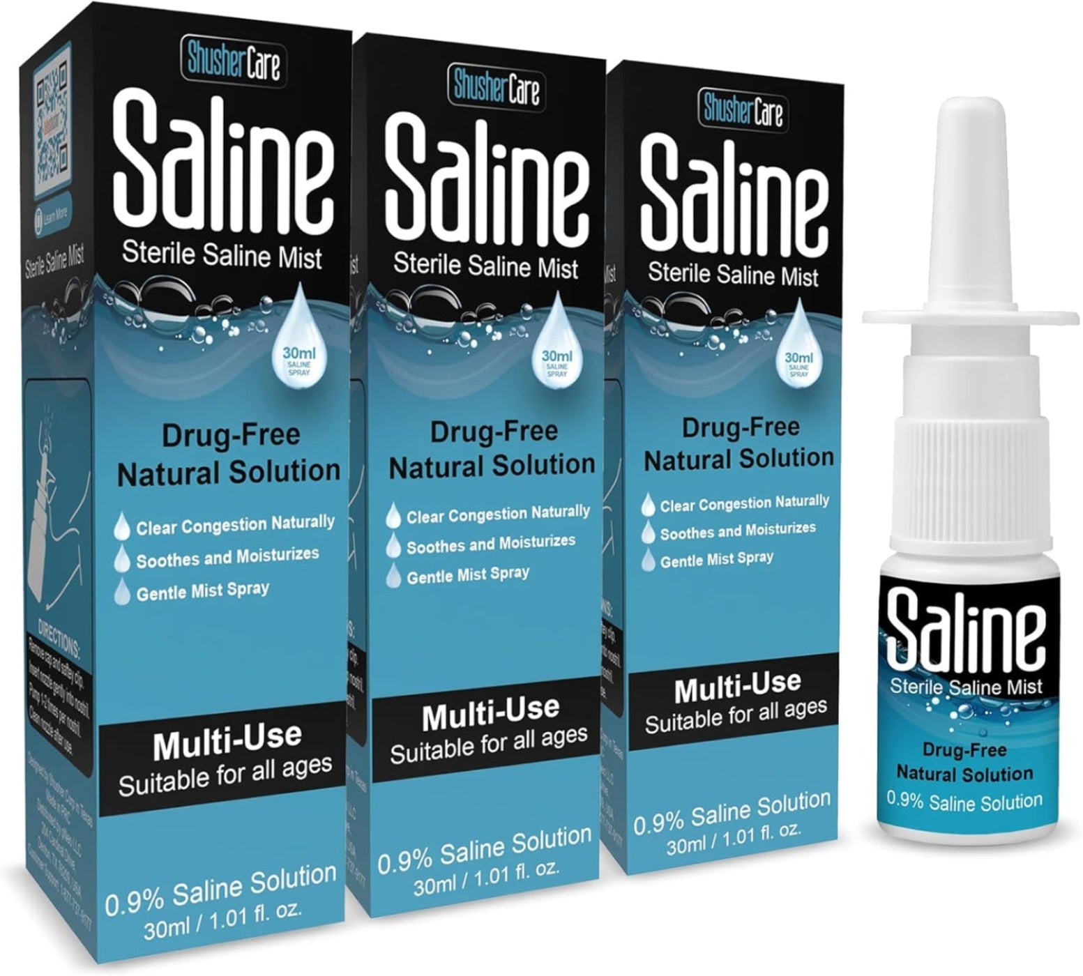 Shusher Care Saline Pump Spray - 3-Pack