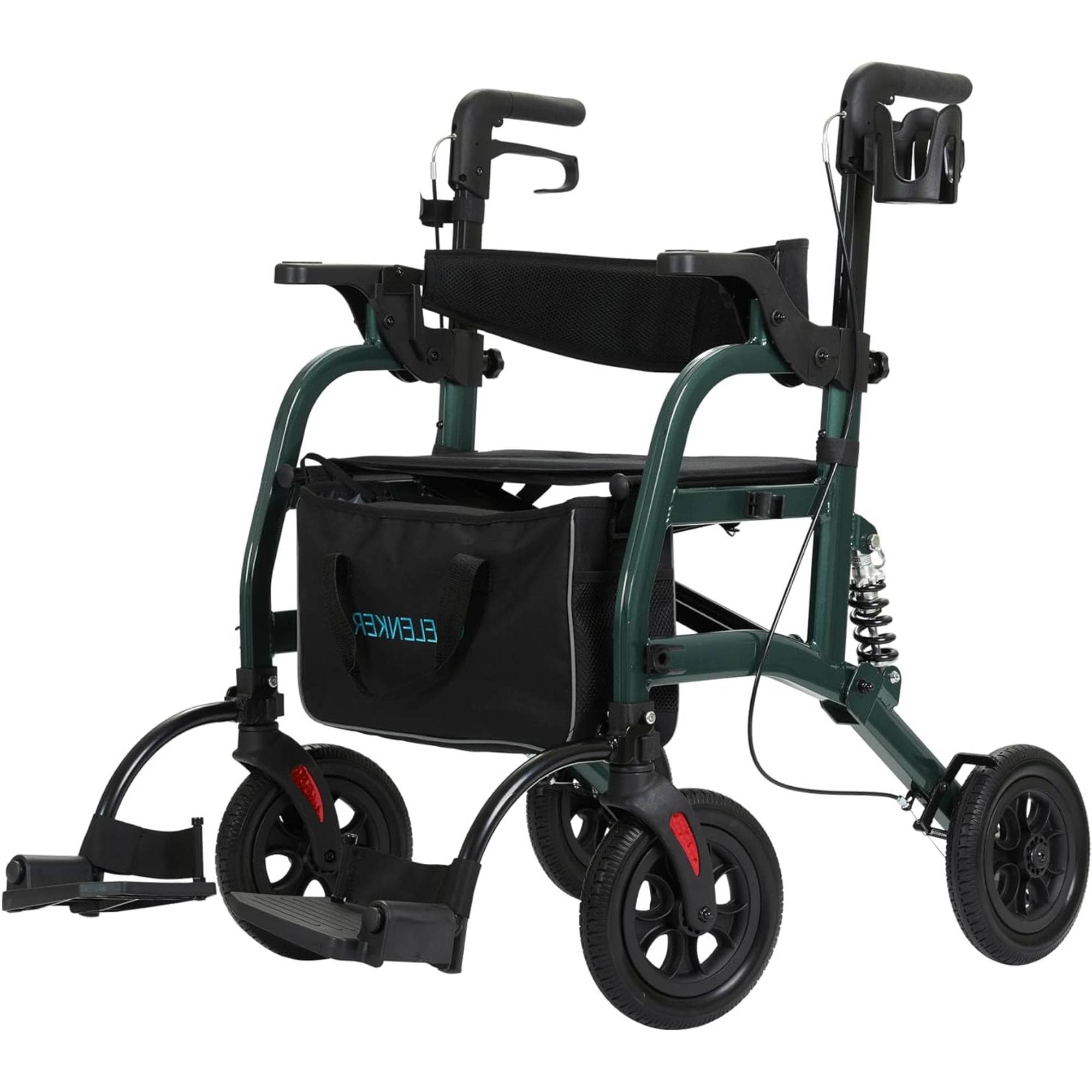 HFK-9294-2 All-Terrain 2-in-1 Shock-Absorbing Rollator Walker 10” Wheels - Green