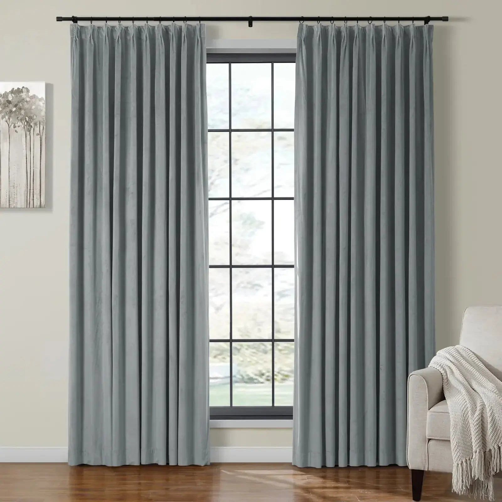 Velmor Velvet Drapes Pleated - Natural Grey MJ11-72