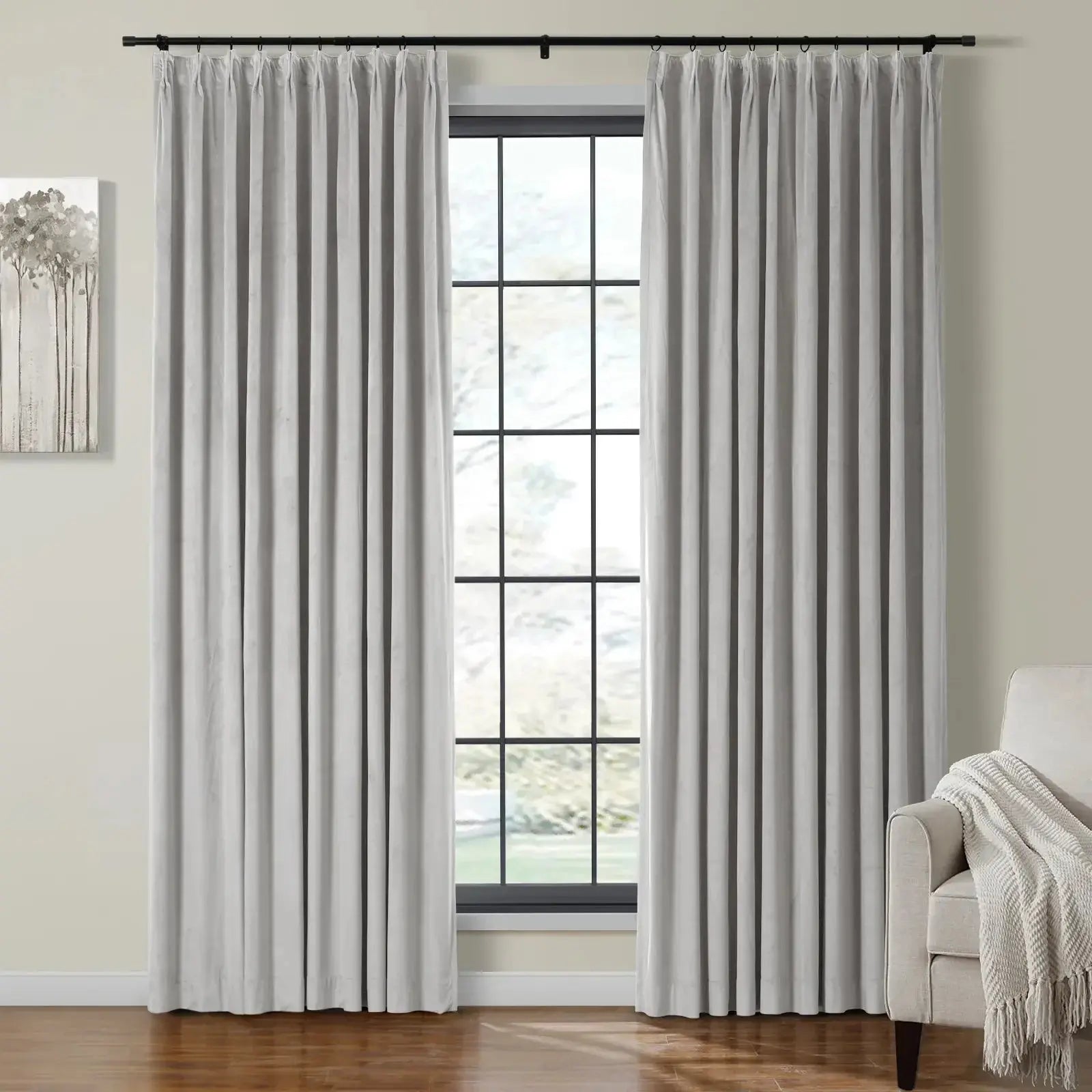 Velmor Velvet Drapes Pleated - Silver Grey MJ11-73