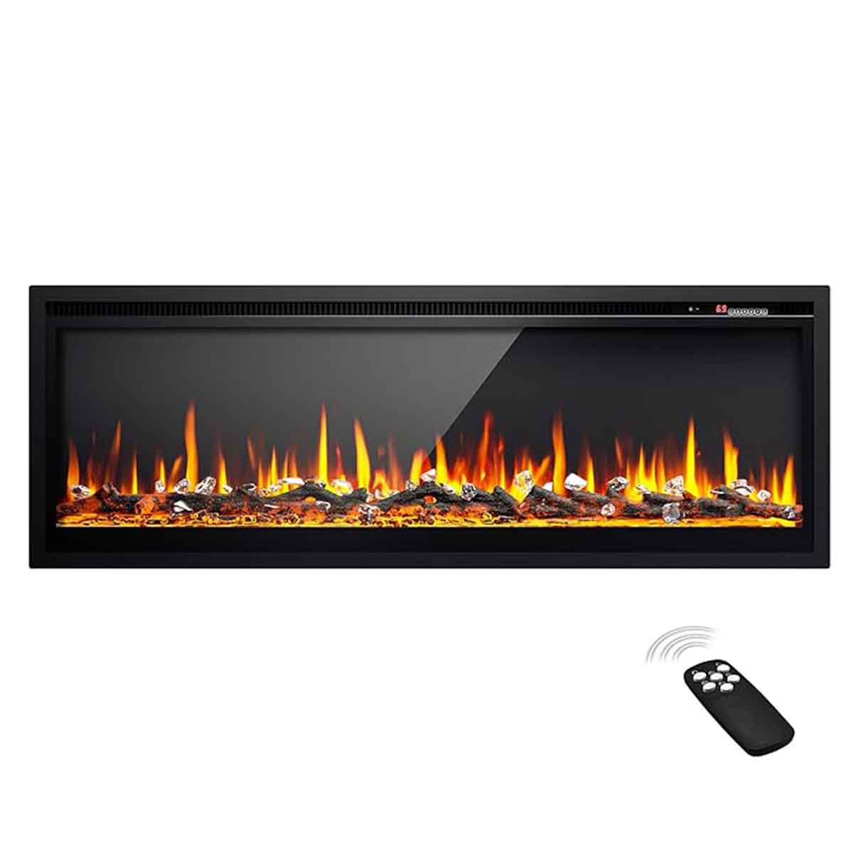 EUHOMY Electric Fireplace Recessed Wall Mounted Freestanding - 60inch(Ultra-thin)