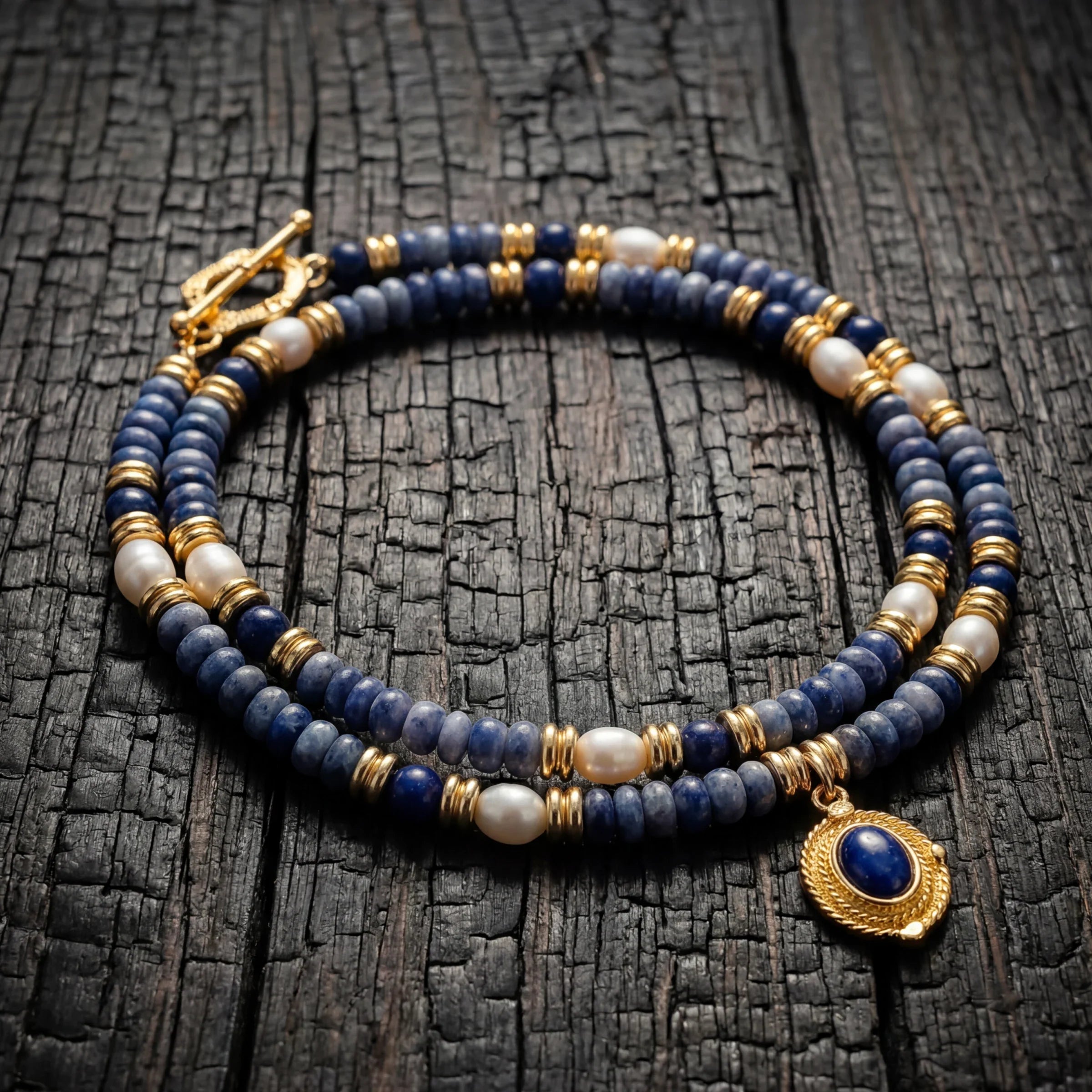 Calm Balance – Blue Stone Pearl Necklace