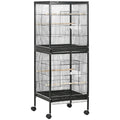 PawHut Bird Cage Budgie Cage 2 In 1 Large Aviary with Wheels Removable Trays for Finch Canaries Cockatiels Black