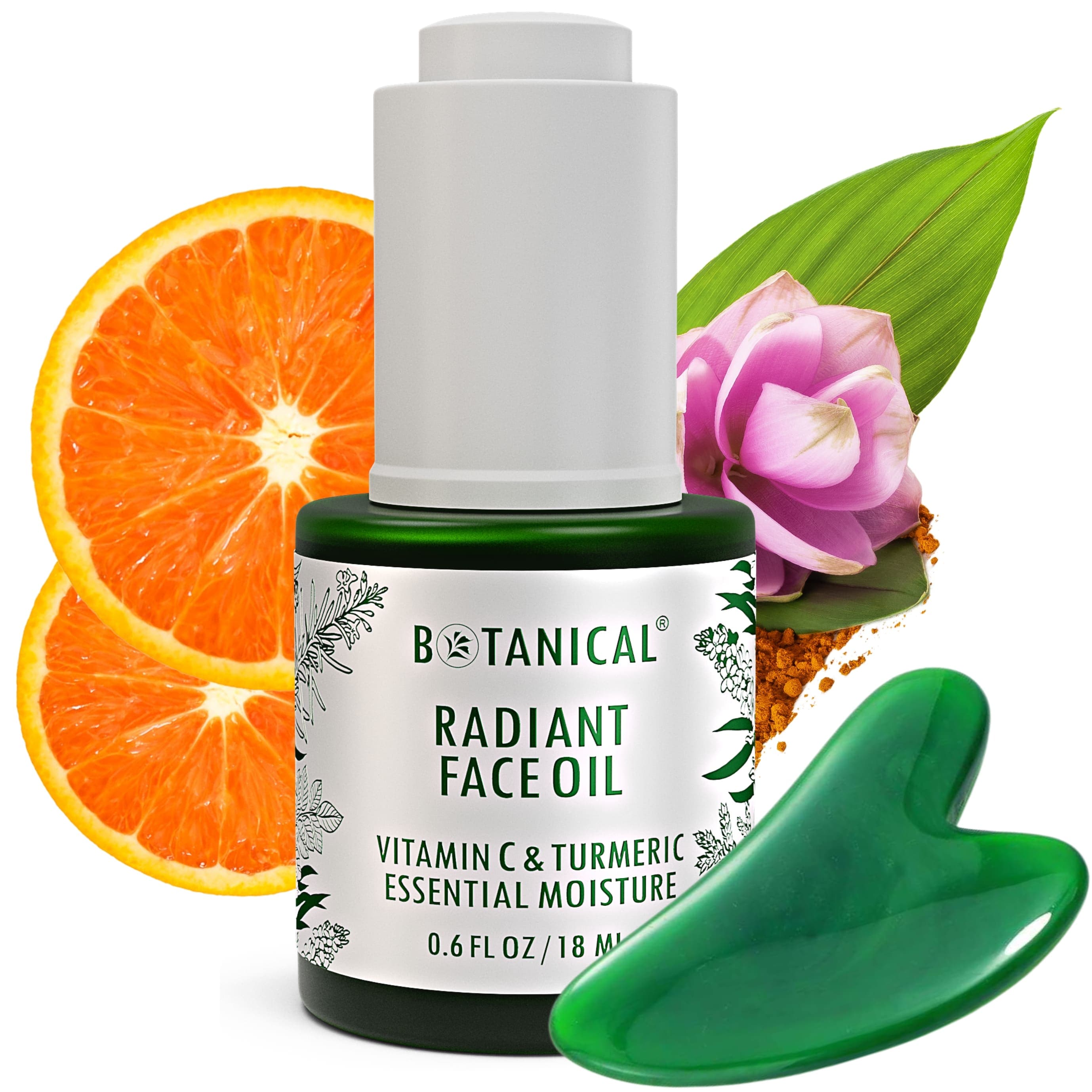 Vitamin C & Turmeric Radiant Face Oil | Brightening Anti-Aging Serum | Dark Spots & Hyperpigmentation | Gua-Sha Tool Included - Full Size (0.6 Fl Oz)