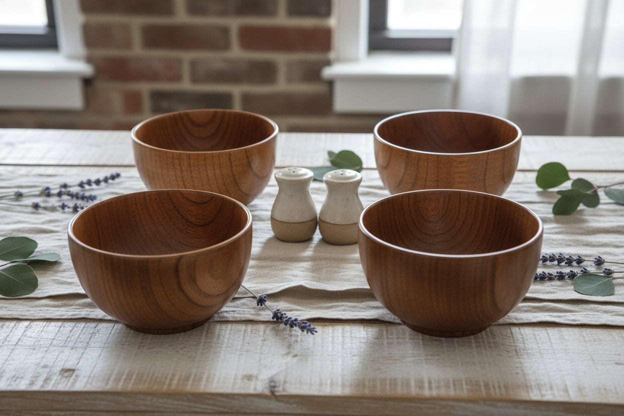 Varnished Wood Bowl - 4 pcs