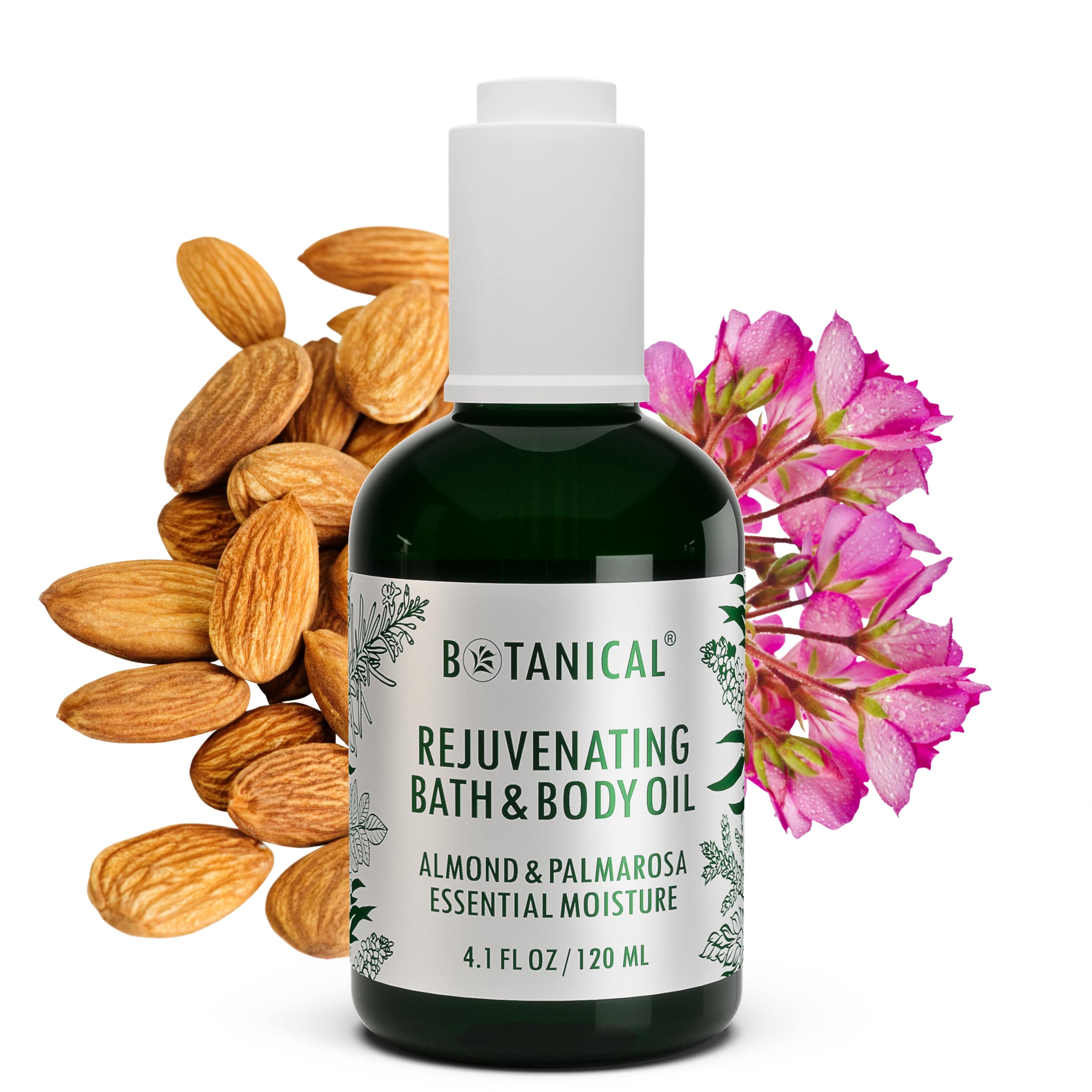 Almond & Palmarosa Bath & Body Oil | Nourishing Massage Oil | Dry Sensitive Skin | Triple Butter Complex | Vitamin C | Essential Moisture