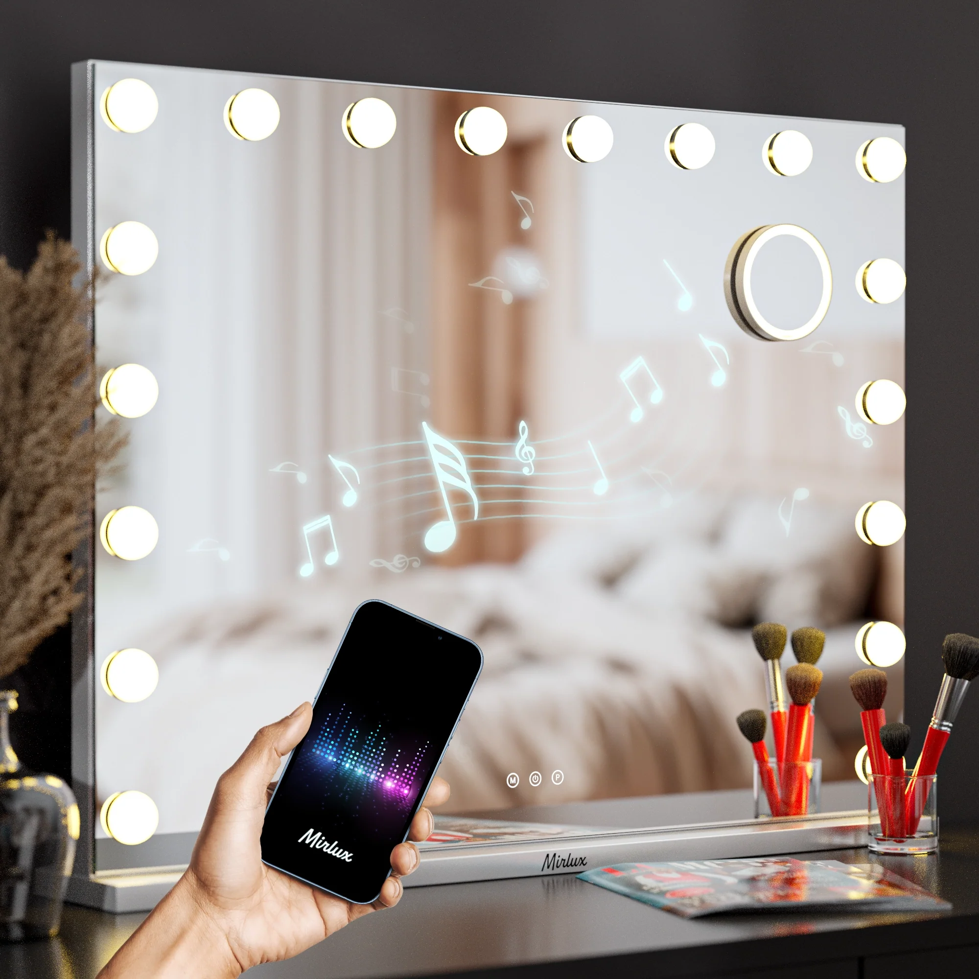 Hollywood Spiegel - Bluetooth Speakers - 80x60cm - Wit