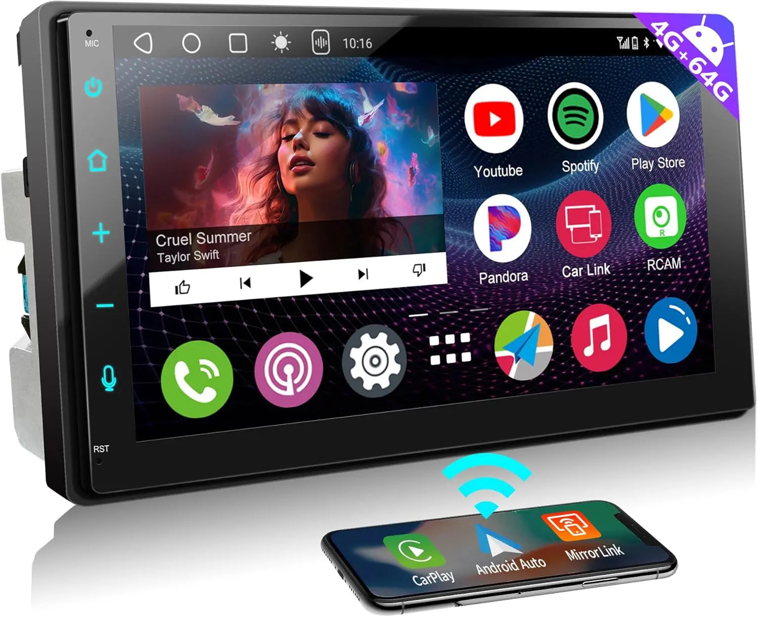 ATOTO A6G2B7PL Autoradio 2 DIN Android 7 pollici, 4G LTE, CarPlay e Android Auto wireless, schermo QLED, doppio Bluetooth, MirrorLink, GPS, 8 core