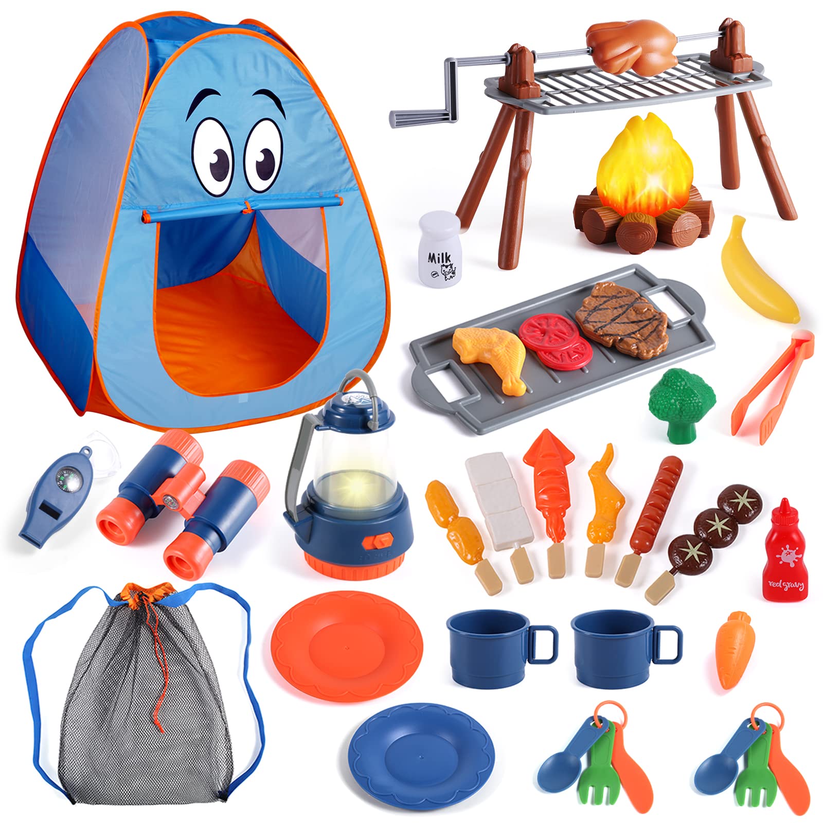 Kids Camping Set with Tent for 2 Toddlers- Camping Toys for 3-5 with Pop up Play Tent-Indoor Outdoor Pretend Camping Toys