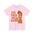 Gay. Tired. Still Iconic – Funny LGBTQ+ Cartoon T-Shirt for Exhausted Legends - Light Pink / S