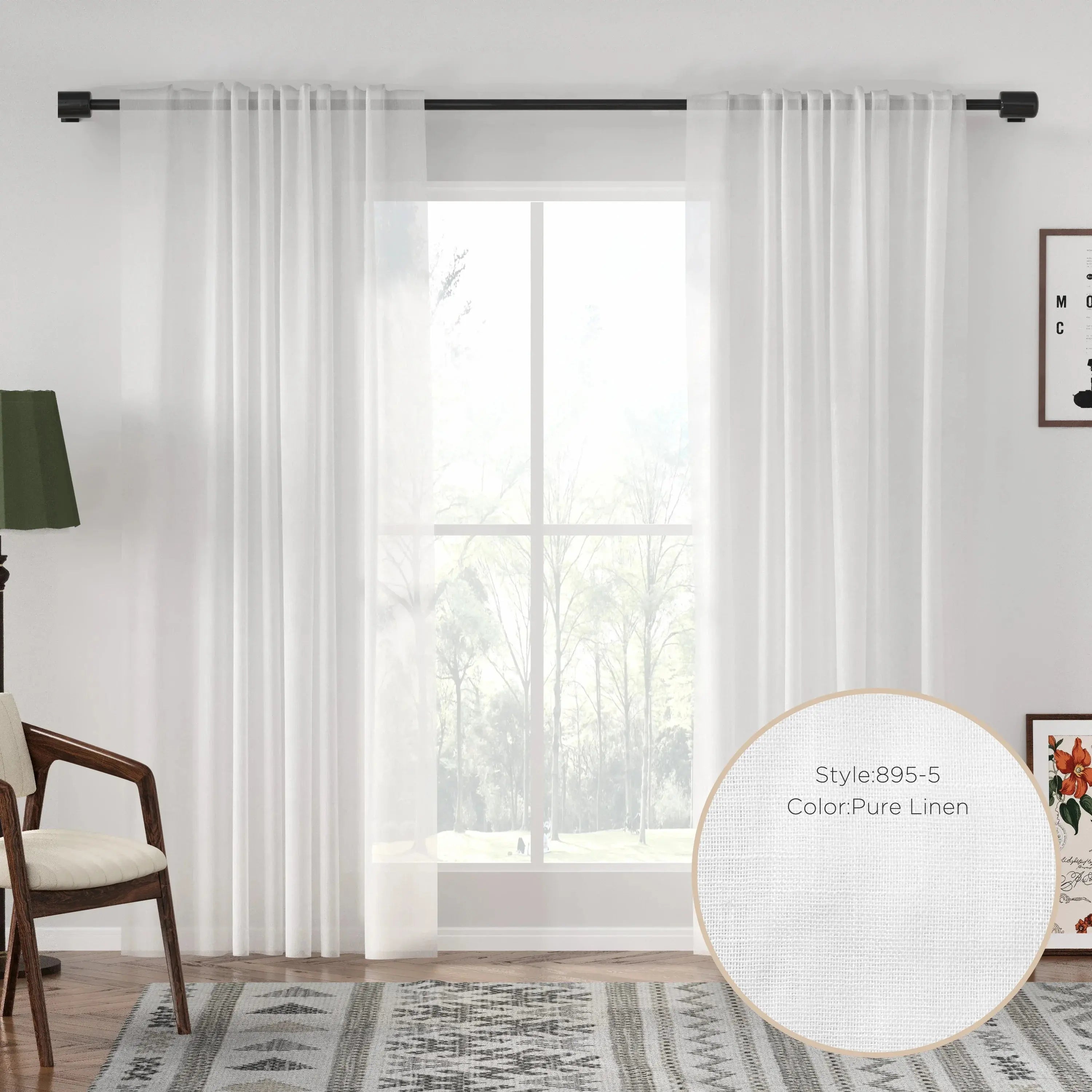 Auriel Semi Sheer Drapes Soft Top - Pure Linen-895-5