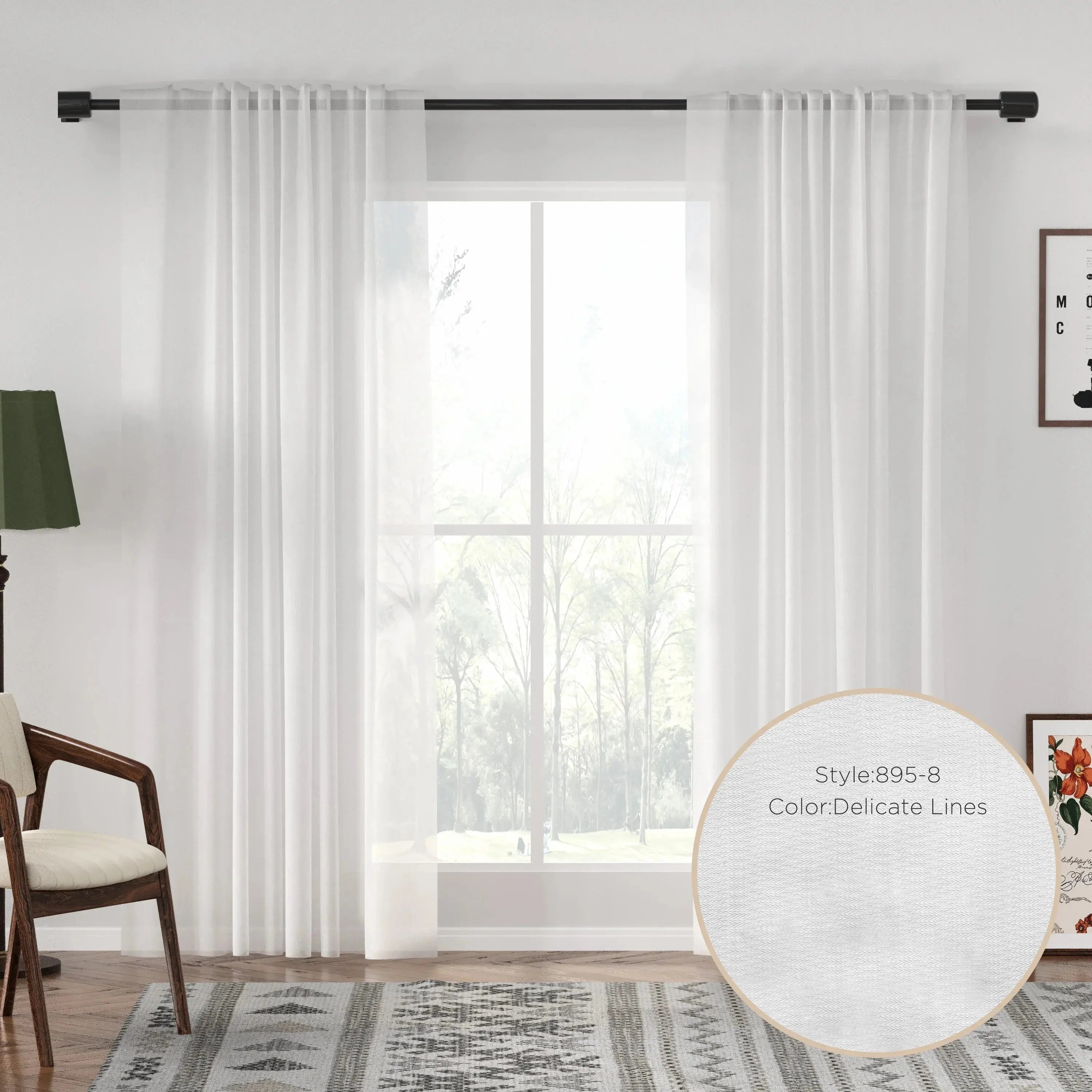 Auriel Semi Sheer Drapes Soft Top - Delicate Lines-895-8