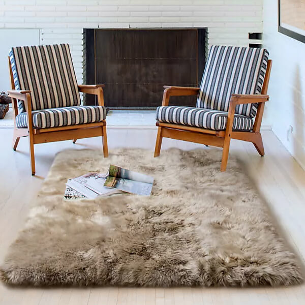 Soft Faux Fur Sheepskin Rug - Khaki / 3x5 ft