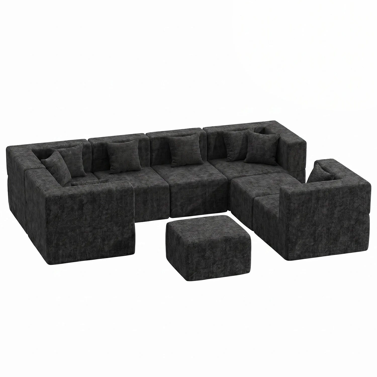 8 Seat U-Shaped Couch (Chenille) - Black / Chenille
