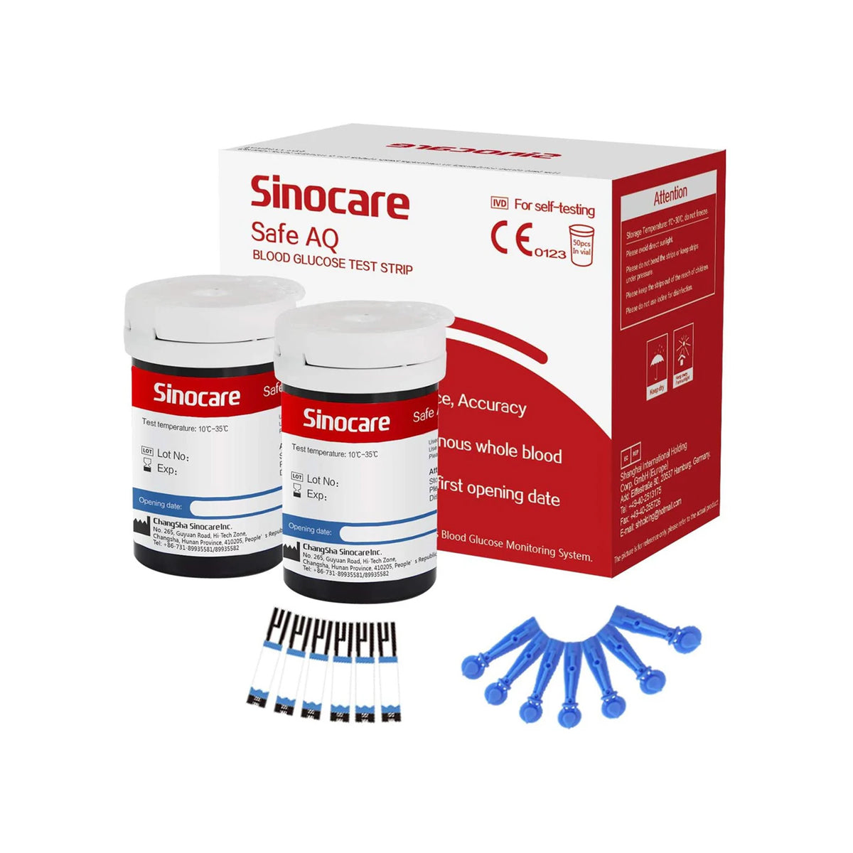 Sinocare Safe AQ Smart Blood Sugar Monitor – Portable, No Coding, Painless Diabetic Test Kit - No Meter+only 50pcs×(strips+lancets) / mmol/L