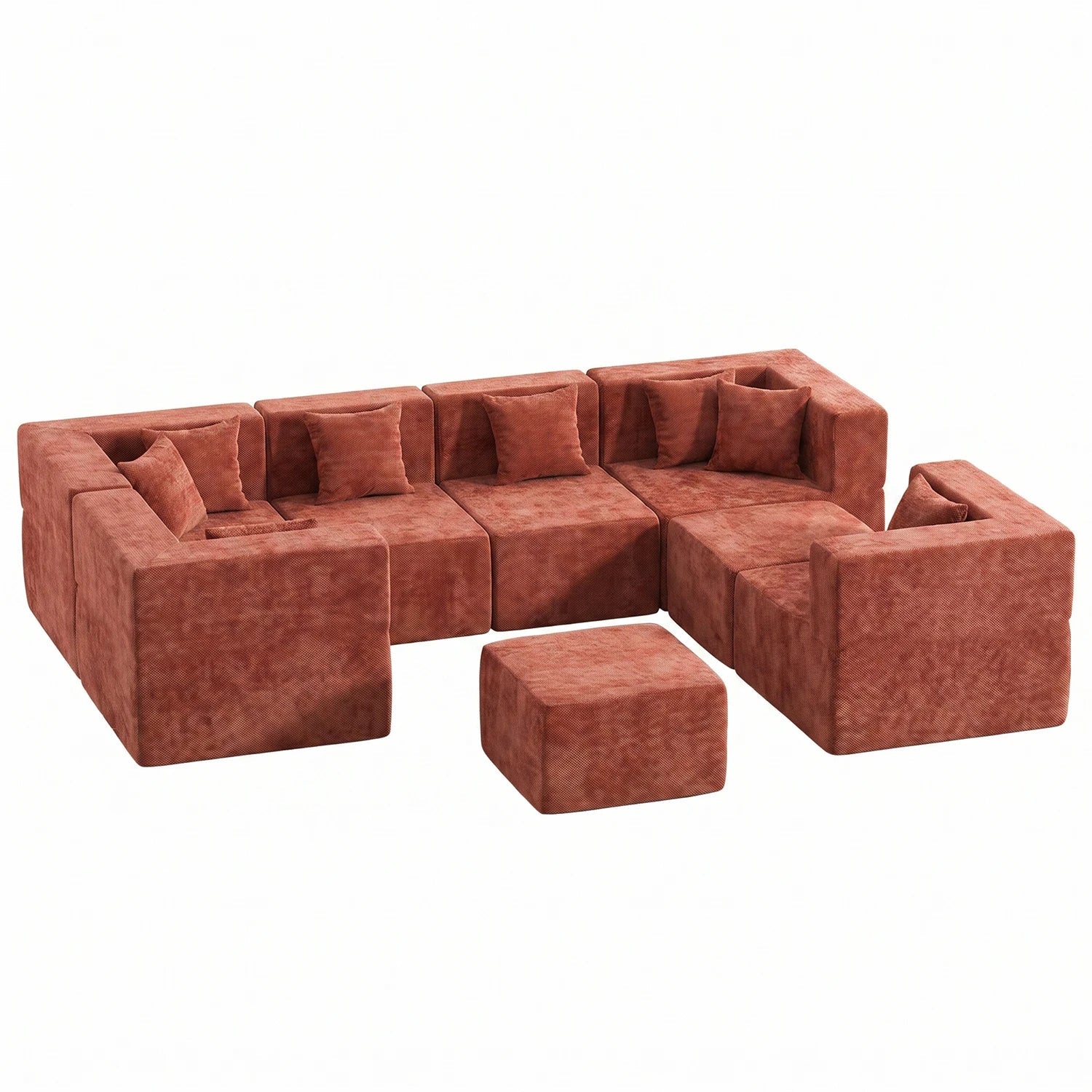 8 Seat U-Shaped Couch (Chenille) - Red / Chenille