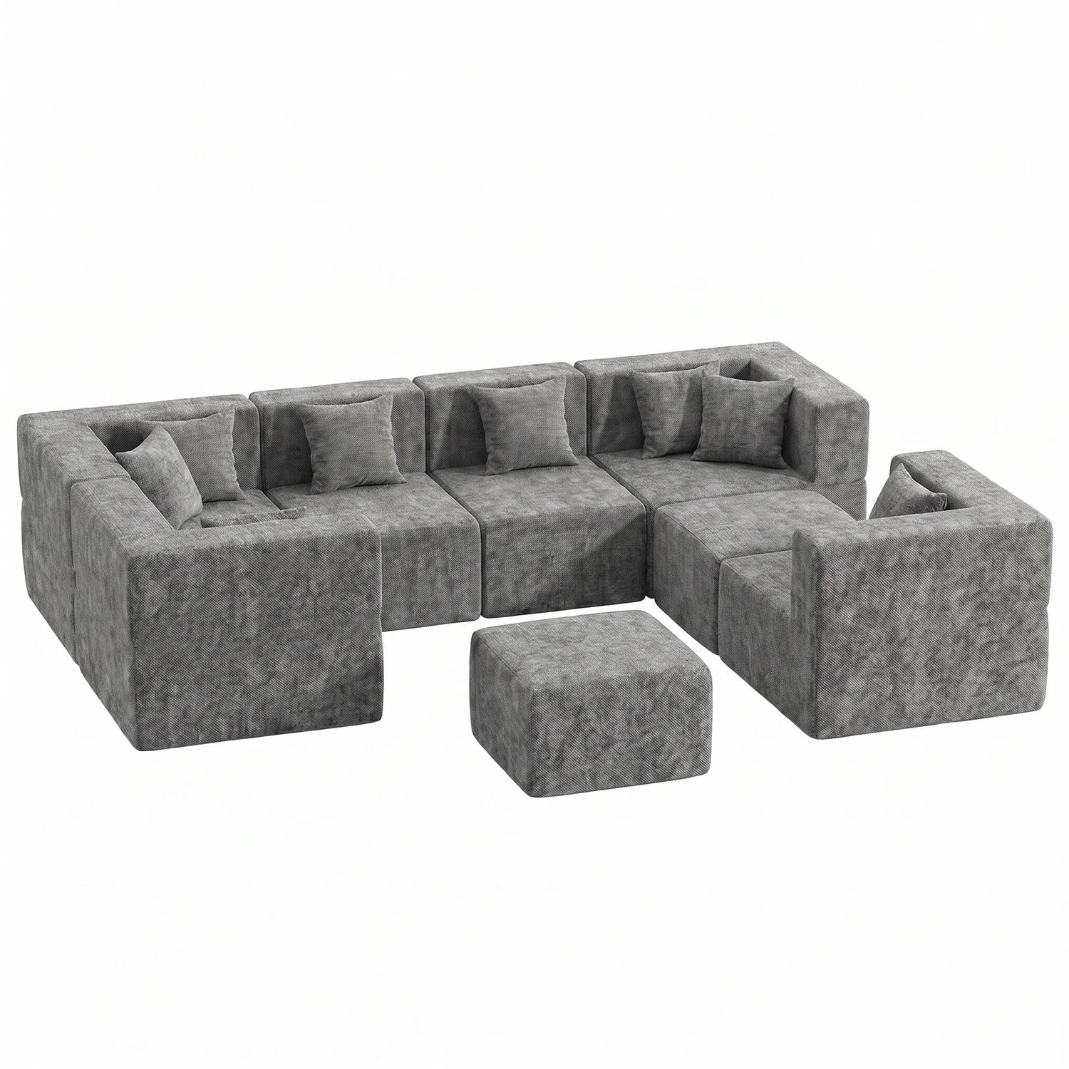 8 Seat U-Shaped Couch (Chenille) - Light Grey / Chenille